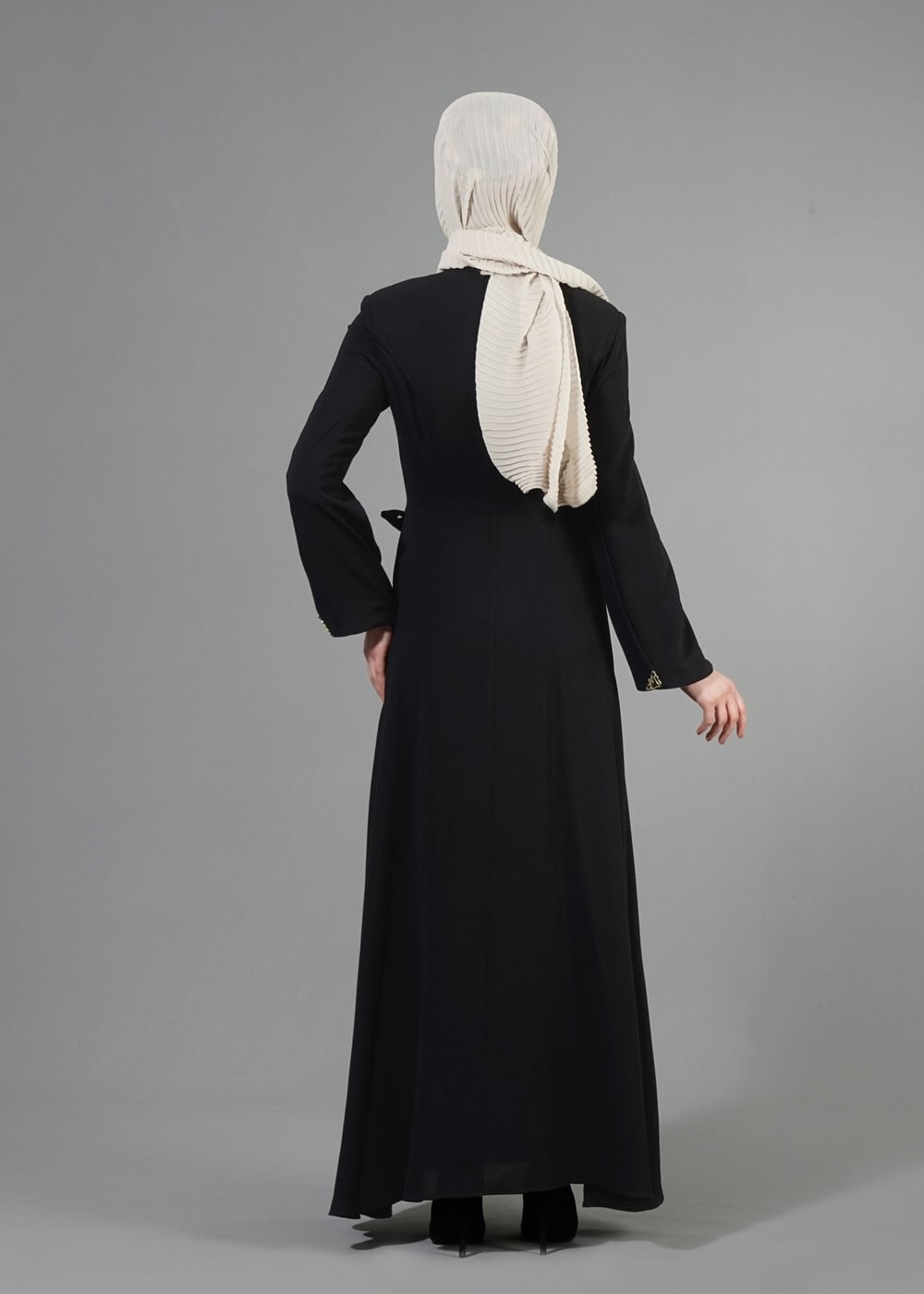 Tesettür giyim SİYAH T 1479 Petek Tesettür Pardesü-Alv Fashion