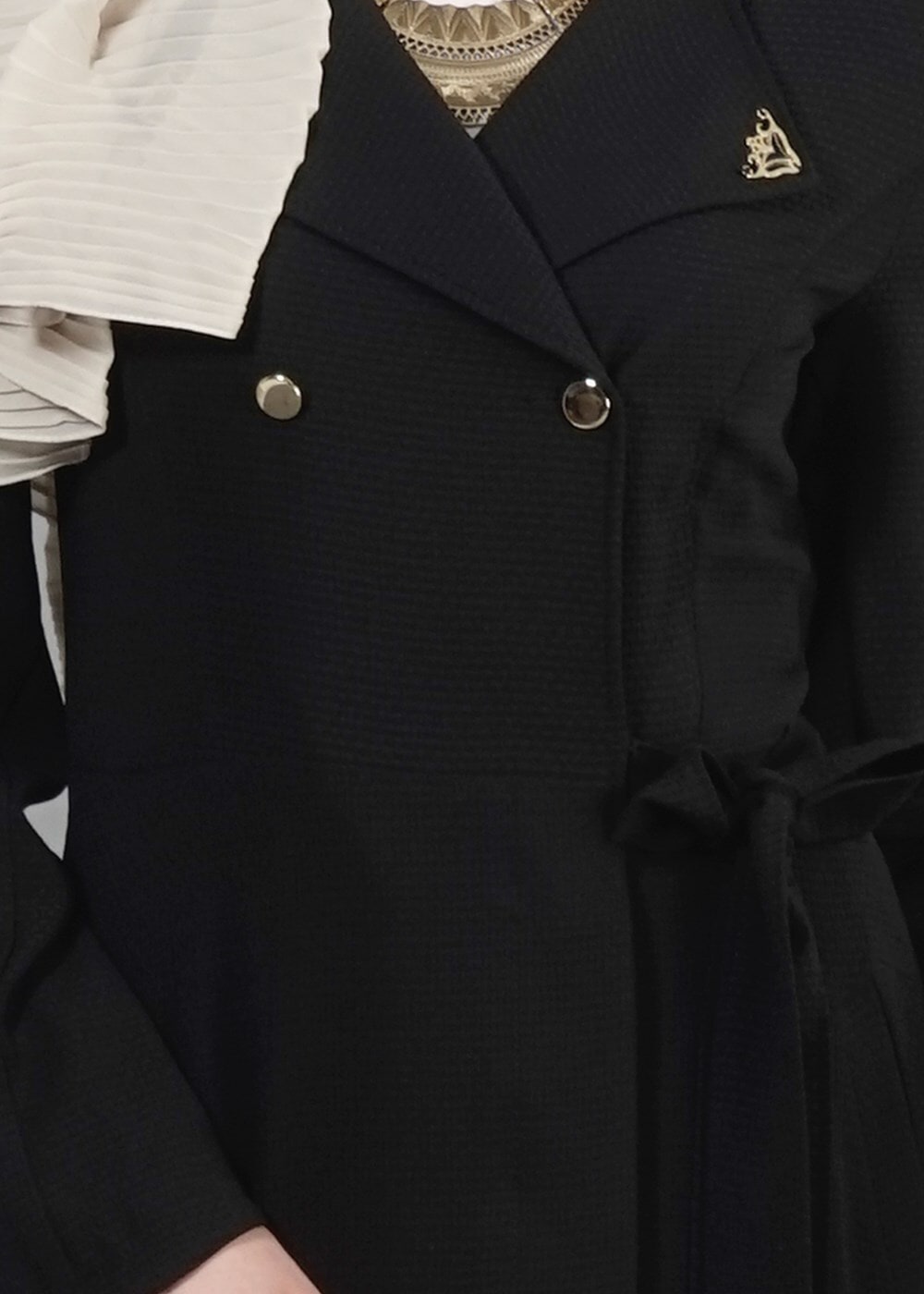 Tesettür giyim SİYAH T 1479 Petek Tesettür Pardesü-Alv Fashion