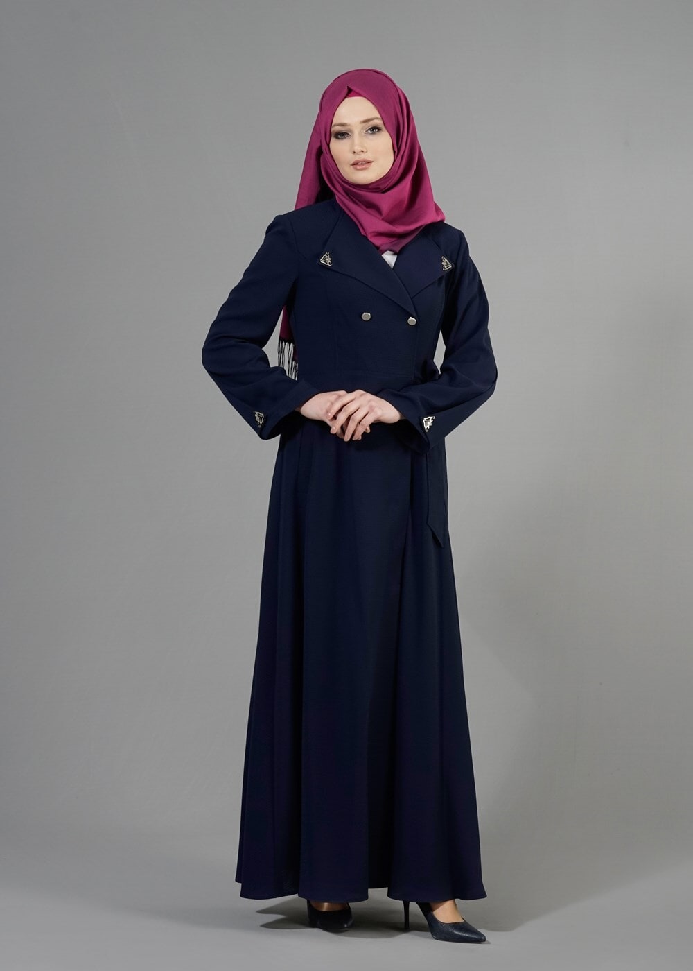 Tesettür giyim LACİVERT T 1479 Petek Tesettür Pardesü-Alv Fashion