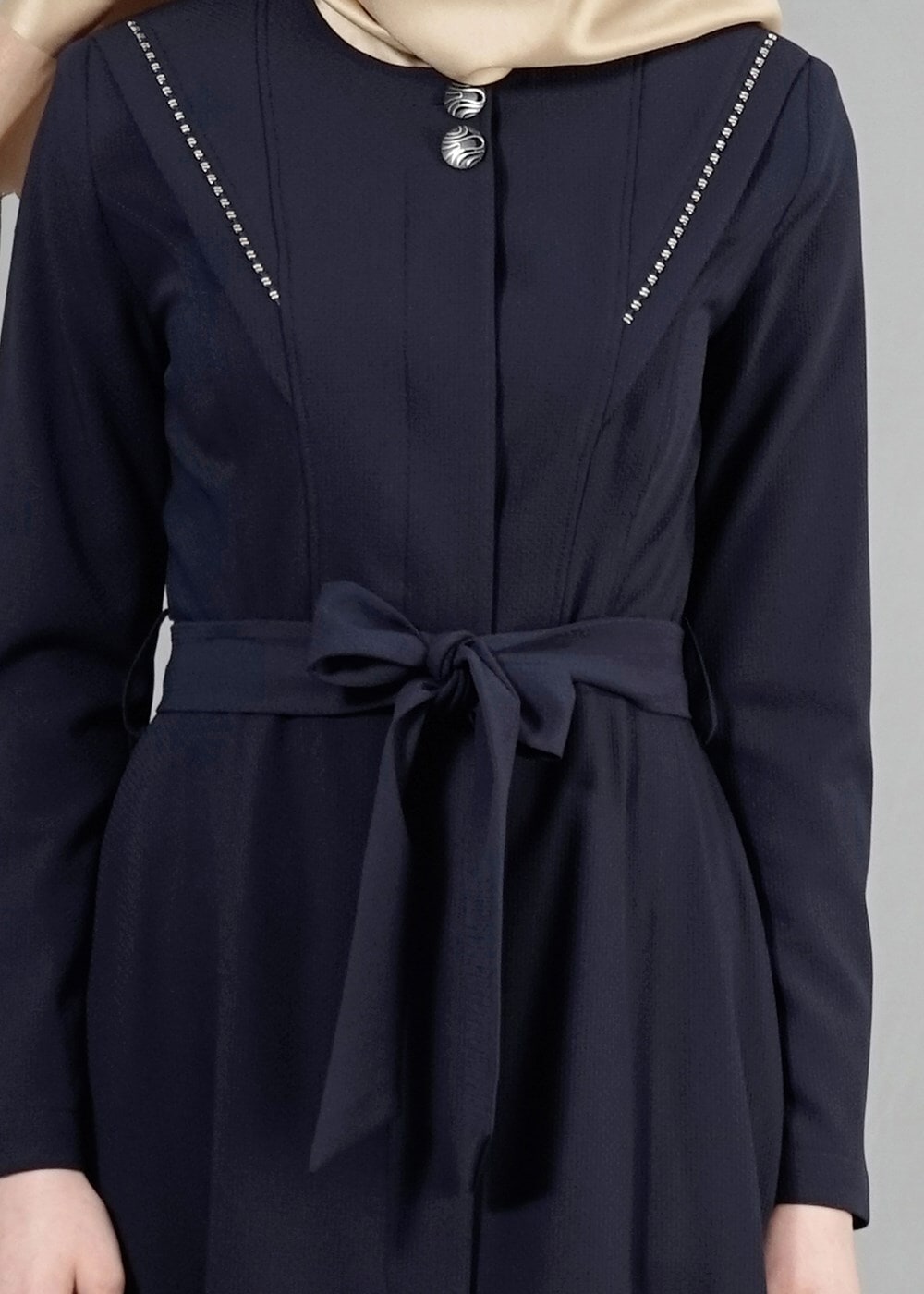 Tesettür giyim LACİVERT T 1484 Petek Trench-Alv Fashion