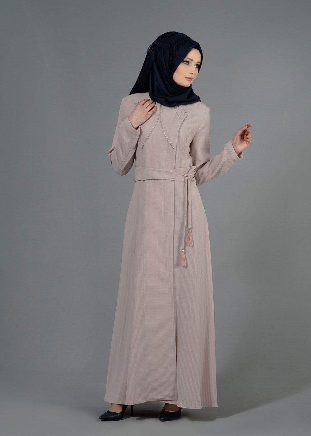 Tesettür giyim BEJ T 1487 Petek Pardesü-Alv Fashion