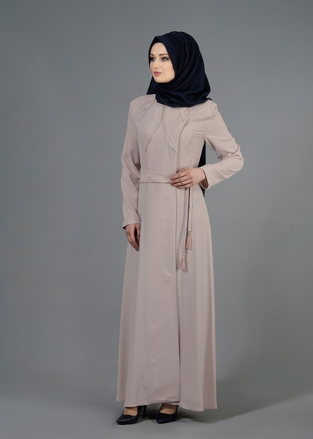 Tesettür giyim BEJ T 1487 Petek Pardesü-Alv Fashion