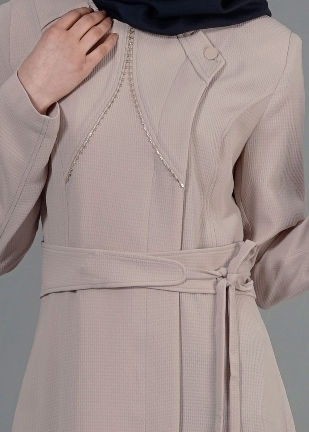 Tesettür giyim BEJ T 1487 Petek Pardesü-Alv Fashion