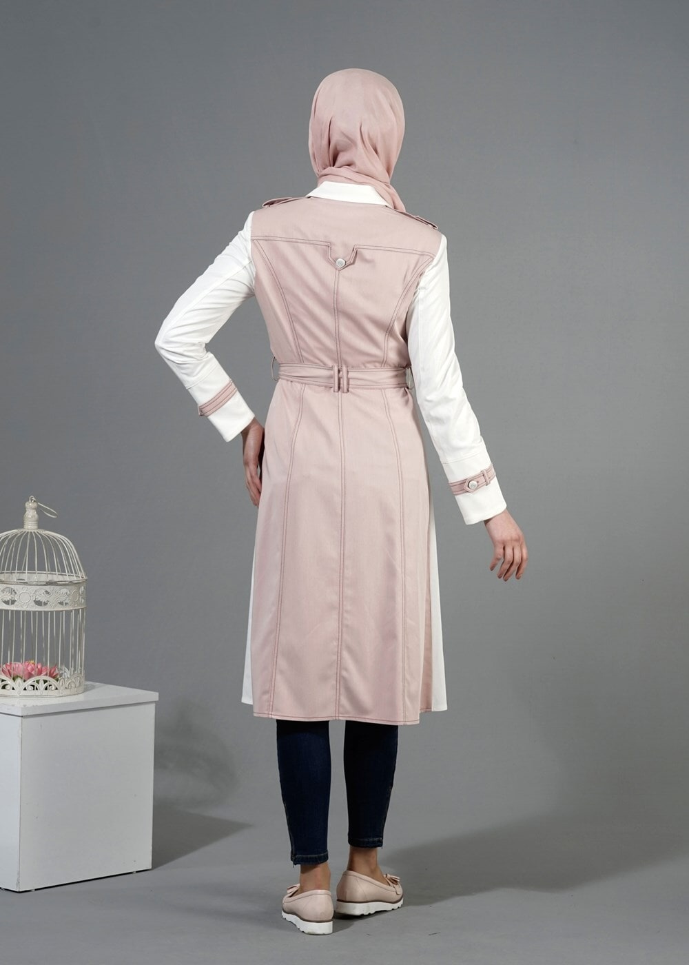 Tesettür giyim PUDRA T 1498 Dulce Tesettür Trench-Alv Fashion