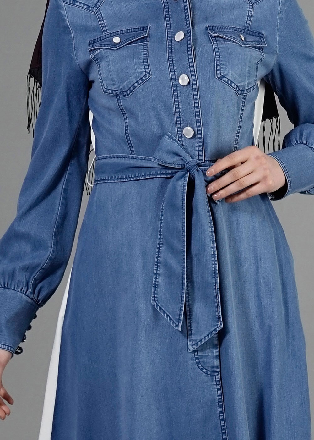 Tesettür giyim LACİVERT T 1501 Noura Trench-Alv Fashion