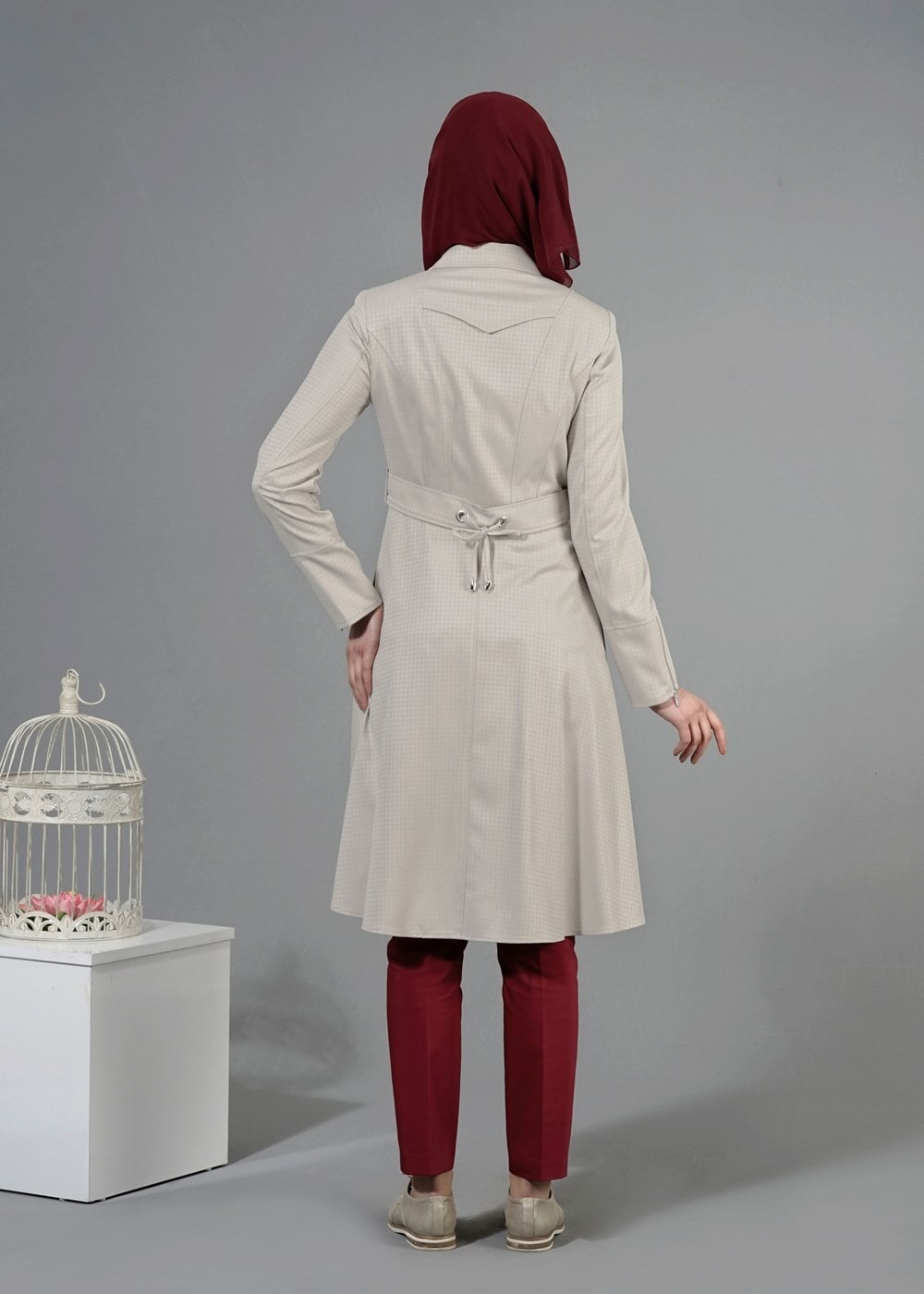 Tesettür giyim BEJ T 1507 Crista Trench-Alv Trench