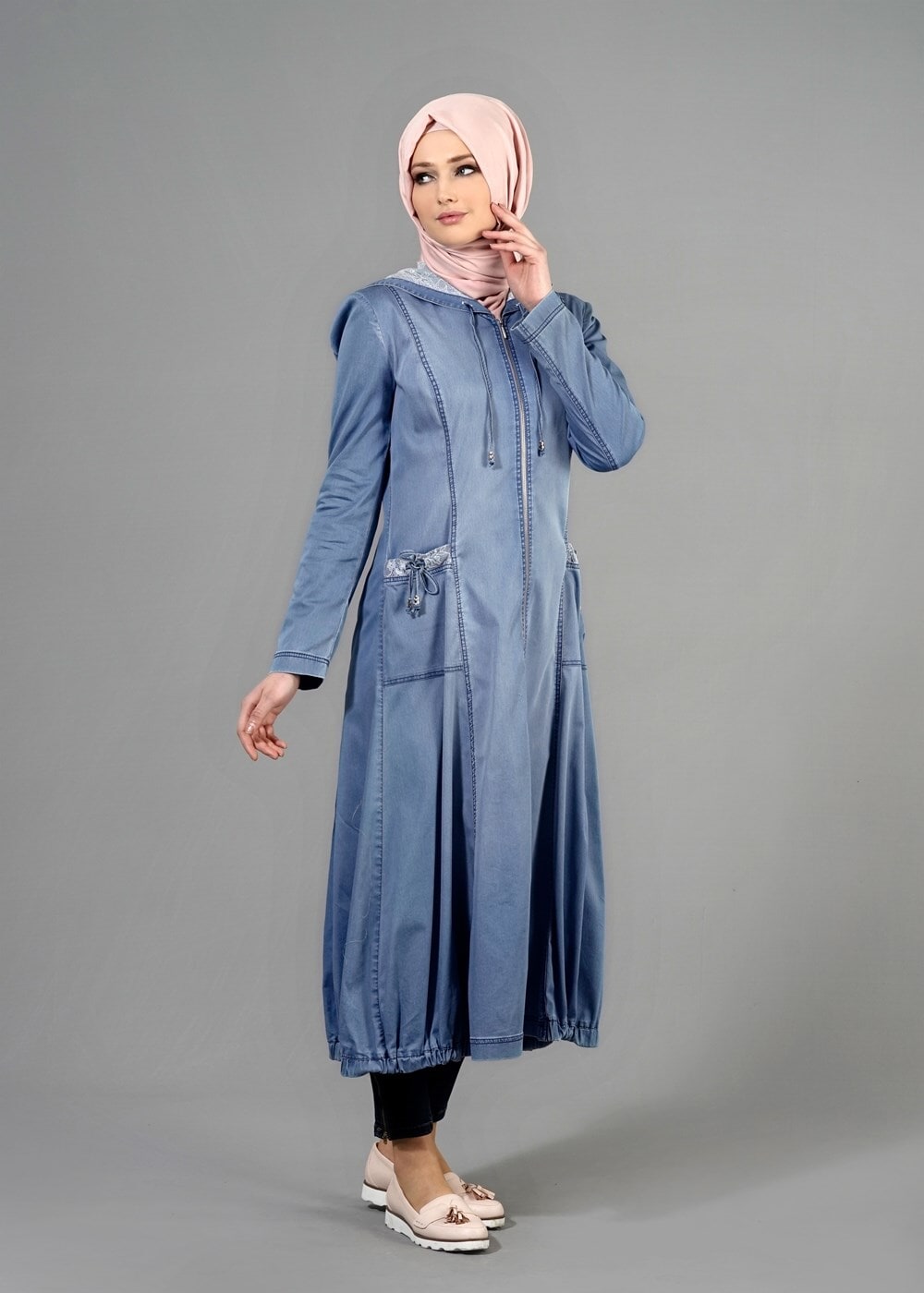 Tesettür giyim MAVİ T 1512 Benin Tesettür Trench-Alv Fashion