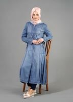 Tesettür giyim MAVİ T 1512 Benin Tesettür Trench-Alv Fashion