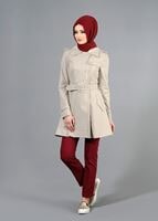 Tesettür giyim BEJ T 1552 Soraya Tesettür Trench-Alv Fashion