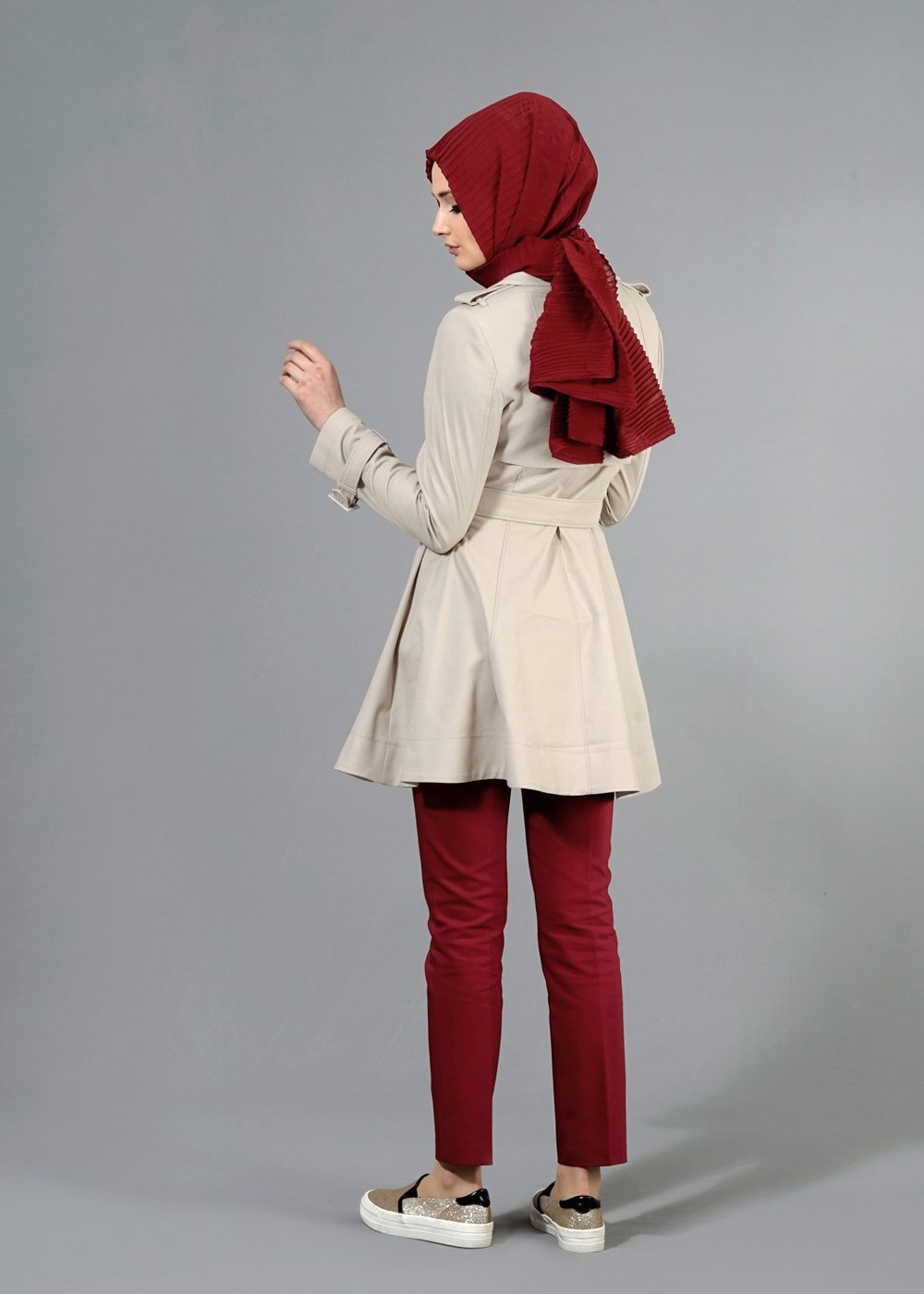 Tesettür giyim BEJ T 1552 Soraya Tesettür Trench-Alv Fashion