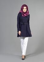 Tesettür giyim LACİVERT T 1552 Soraya Tesettür Trench-Alv Fashion