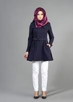 Tesettür giyim LACİVERT T 1552 Soraya Tesettür Trench-Alv Fashion