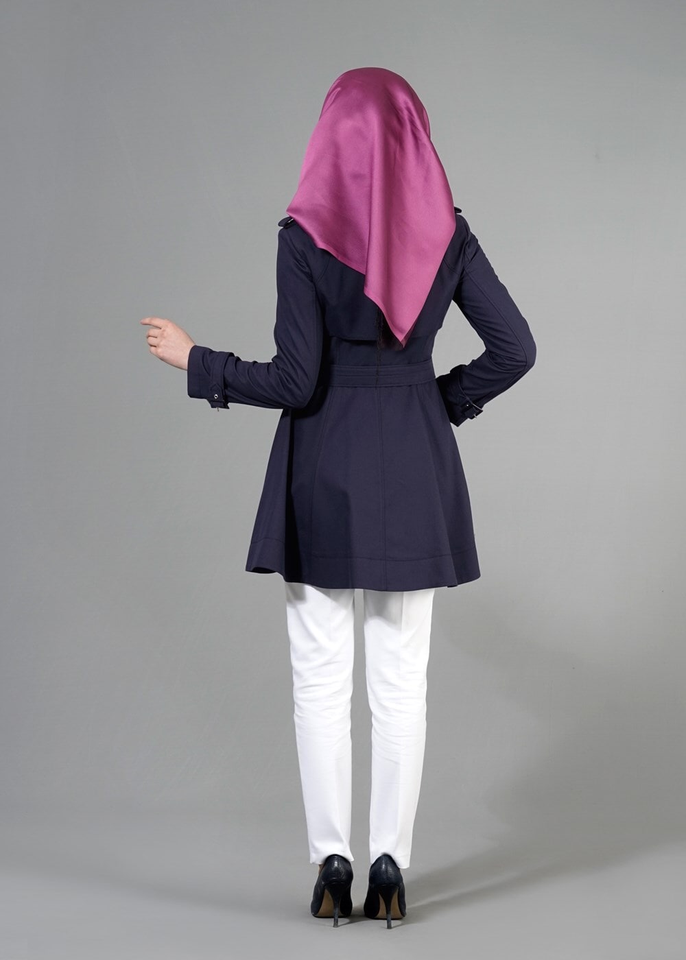 Tesettür giyim LACİVERT T 1552 Soraya Tesettür Trench-Alv Fashion