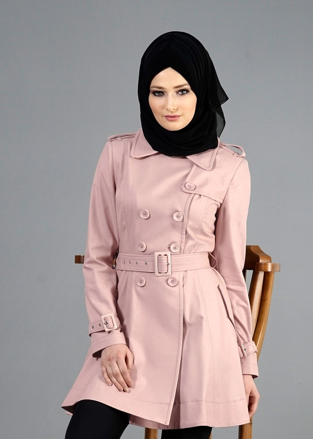 Tesettür giyim PUDRA T 1552 Soraya Tesettür Trench-Alv Fashion