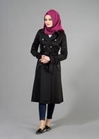 Tesettür giyim SİYAH T 1553 Peren Tesettür Trench-Alv Fashion