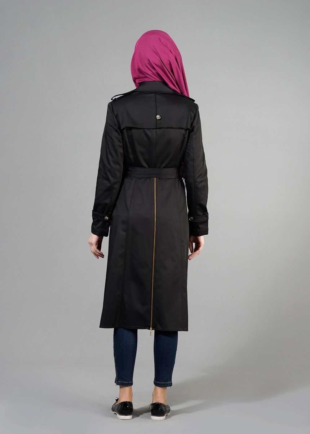 Tesettür giyim SİYAH T 1553 Peren Tesettür Trench-Alv Fashion