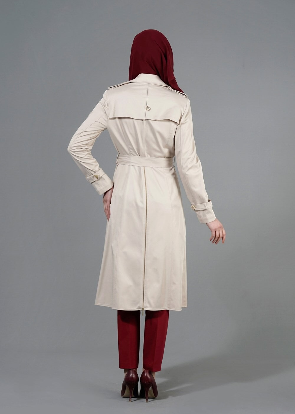 Tesettür giyim BEJ T 1553 Peren Tesettür Trench-Alv Fashion