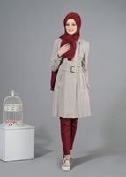 Tesettür giyim BEJ T 1554 Soraya Tesettür Trench-Alv Fashion