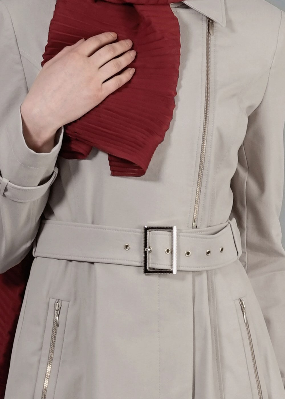 Tesettür giyim BEJ T 1554 Soraya Tesettür Trench-Alv Fashion