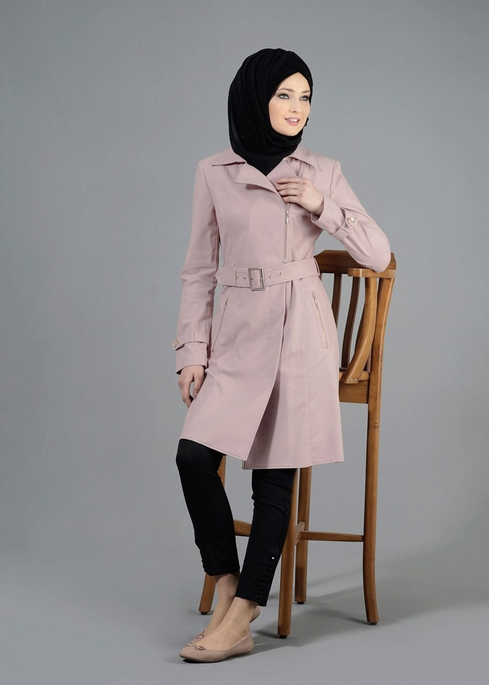Tesettür giyim PUDRA T 1554 Soraya Tesettür Trench-Alv Fashion