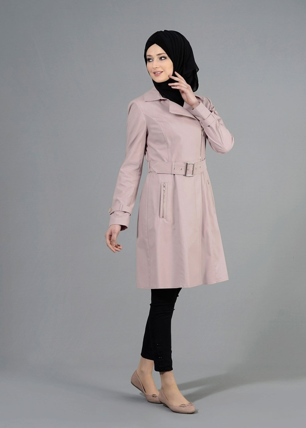 Tesettür giyim PUDRA T 1554 Soraya Tesettür Trench-Alv Fashion