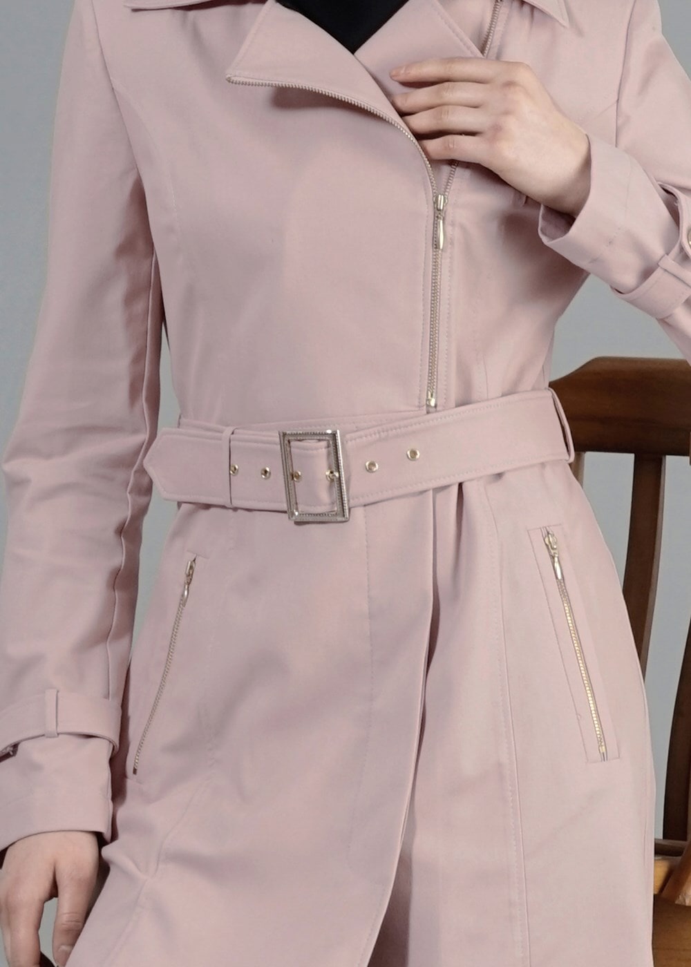 Tesettür giyim PUDRA T 1554 Soraya Tesettür Trench-Alv Fashion