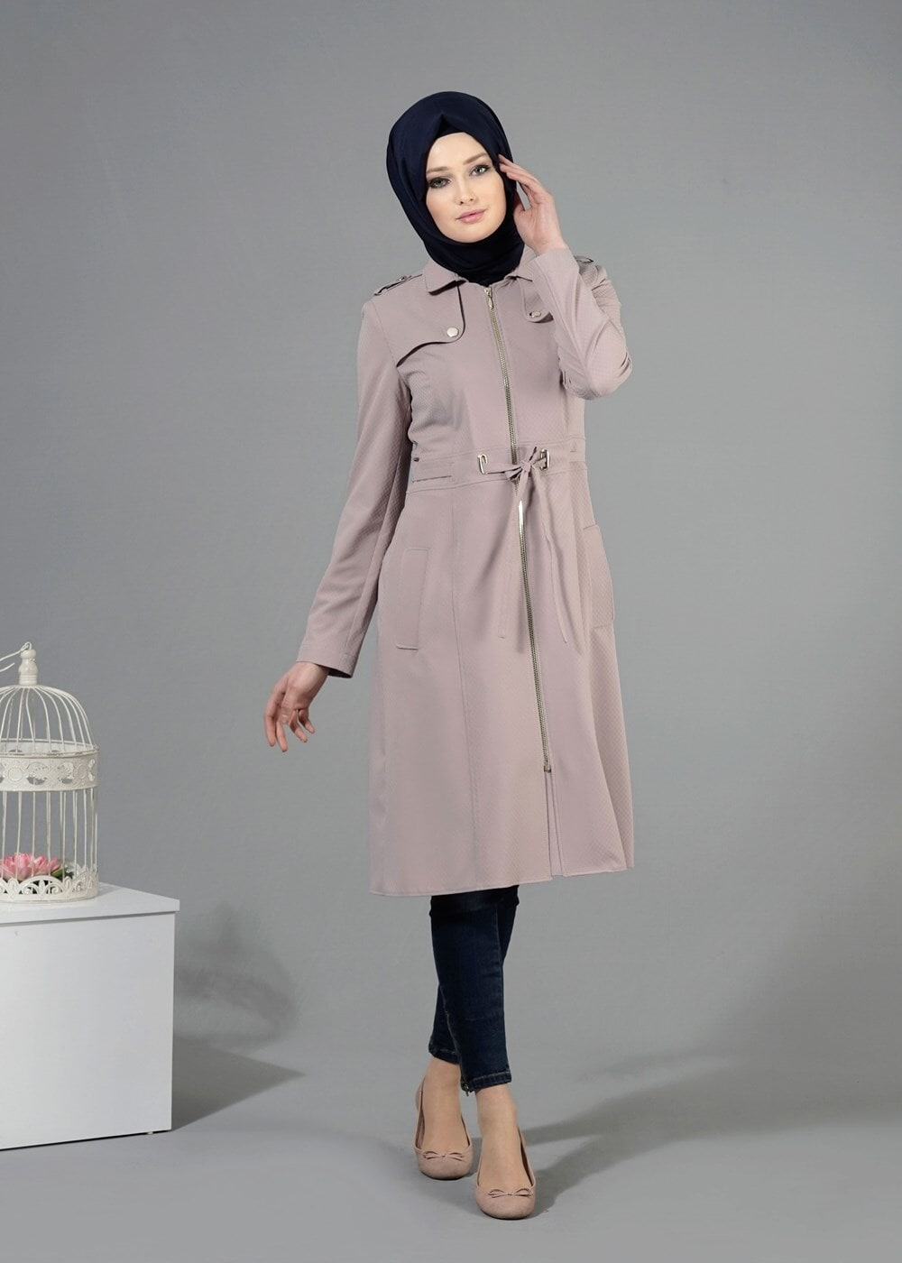 Tesettür giyim PUDRA T 1555 Duygu Tesettür Trench-Alv Fashion