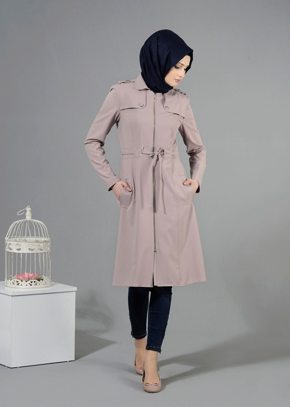 Tesettür giyim PUDRA T 1555 Duygu Tesettür Trench-Alv Fashion