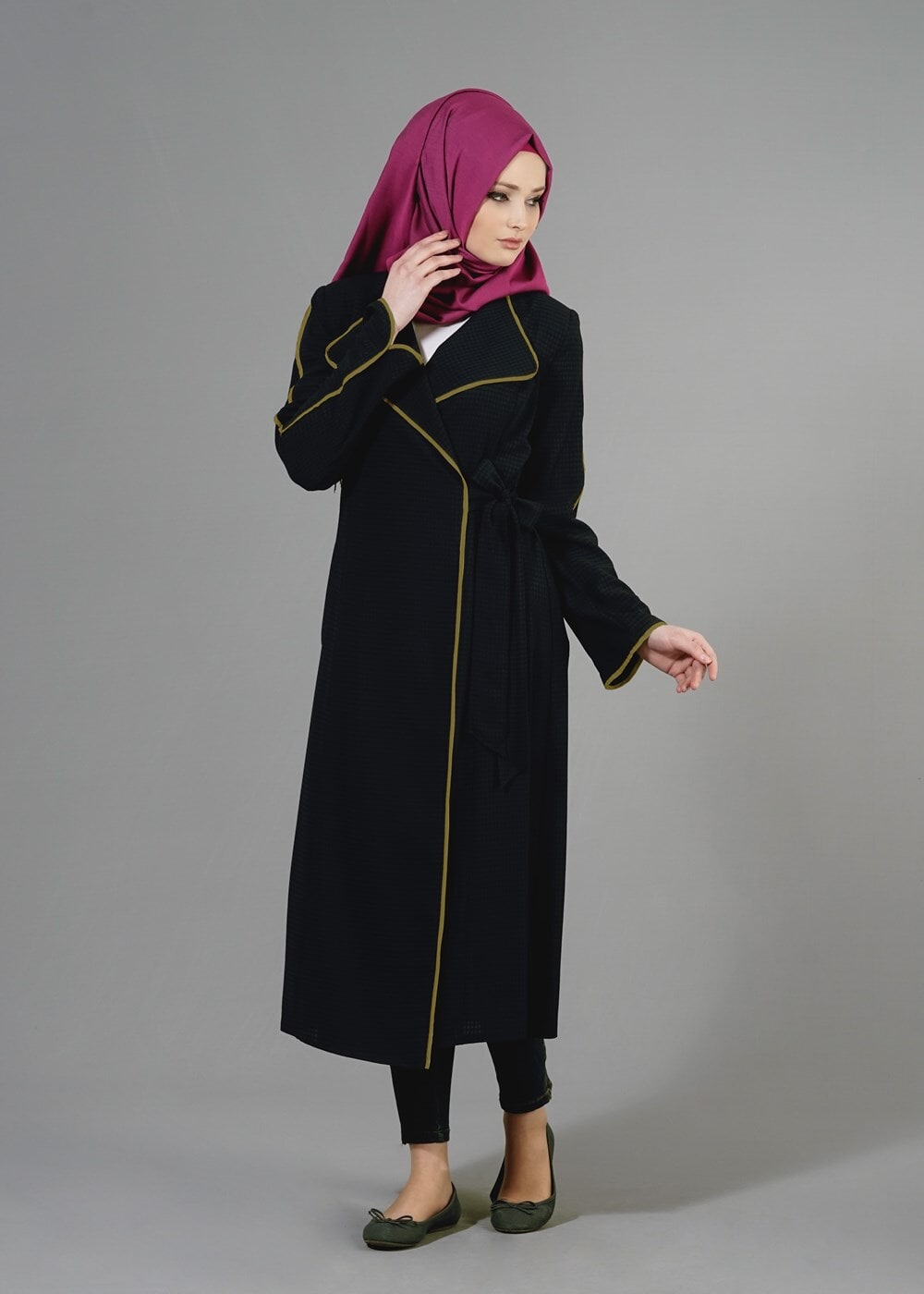 Tesettür giyim SİYAH T 1567 Uvertur Tesettür Trench-Alv Fashion