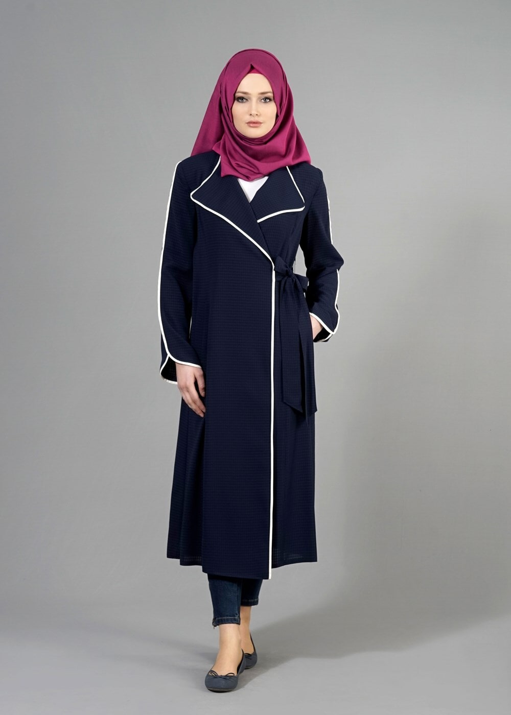 Tesettür giyim LACİVERT T 1567 Uvertur Tesettür Trench-Alv Fashion