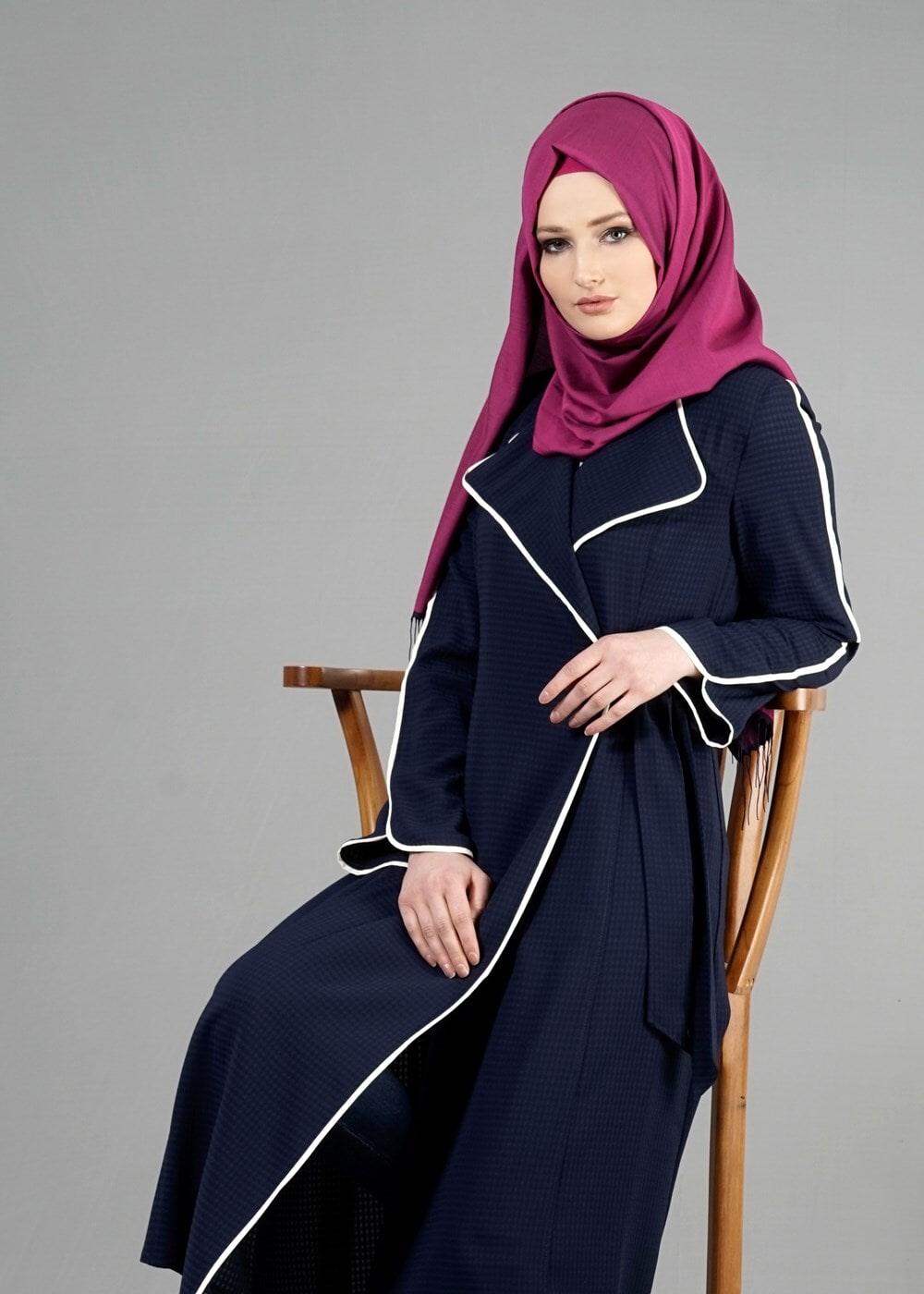 Tesettür giyim LACİVERT T 1567 Uvertur Tesettür Trench-Alv Fashion