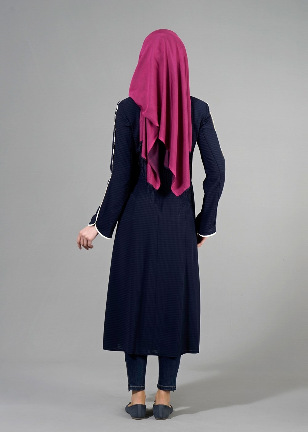 Tesettür giyim LACİVERT T 1567 Uvertur Tesettür Trench-Alv Fashion