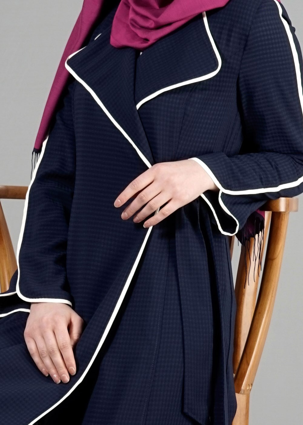 Tesettür giyim LACİVERT T 1567 Uvertur Tesettür Trench-Alv Fashion