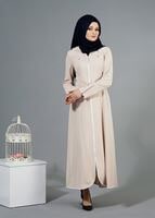 Tesettür giyim PUDRA T 1568 Uvertur Tesettür Pardesü-Alv Fashion