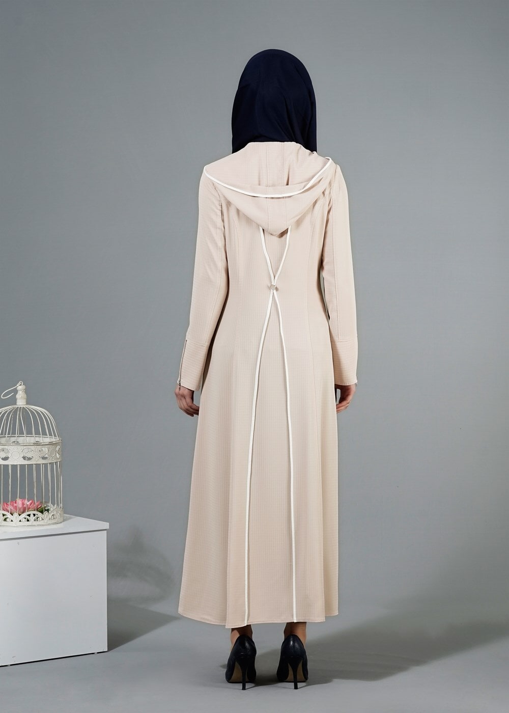 Tesettür giyim PUDRA T 1568 Uvertur Tesettür Pardesü-Alv Fashion