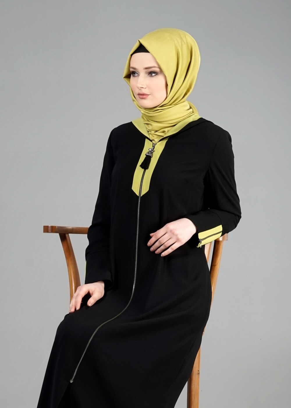 Tesettür giyim SİYAH T 1577 Sufle Tesettür Pardesü-Alv Fashion
