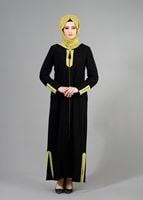 Tesettür giyim SİYAH T 1577 Sufle Tesettür Pardesü-Alv Fashion