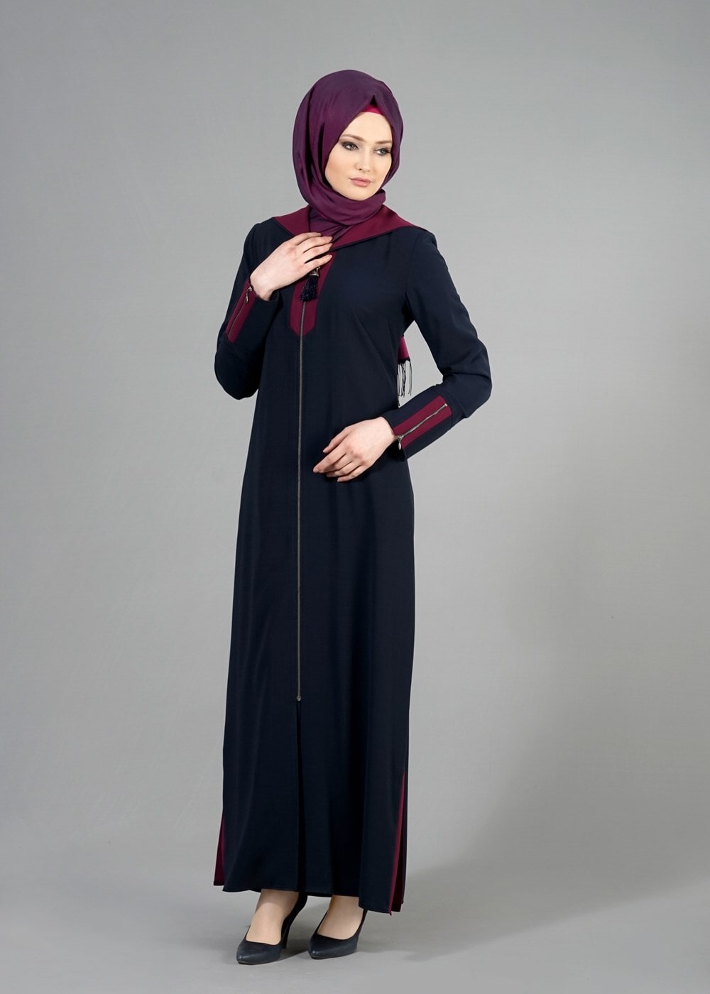 Tesettür giyim LACİVERT T 1577 Sufle Tesettür Pardesü-Alv Fashion