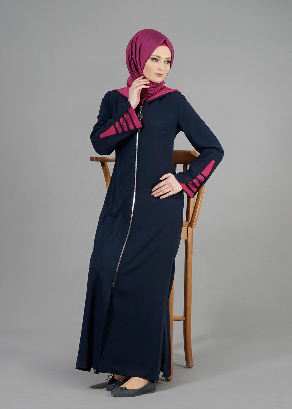 Tesettür giyim LACİVERT T 1578 Sufle Tesettür Pardesü-Alv Fashion