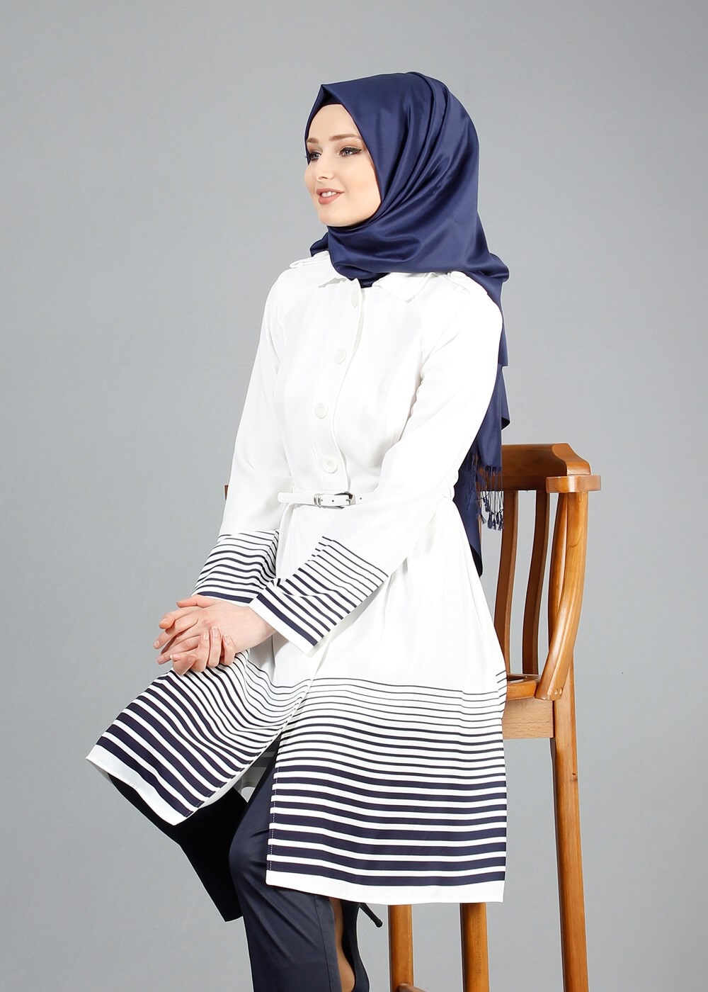 Tesettür giyim KREM T 1579 Farah Tesettür Trench-Alv Fashion