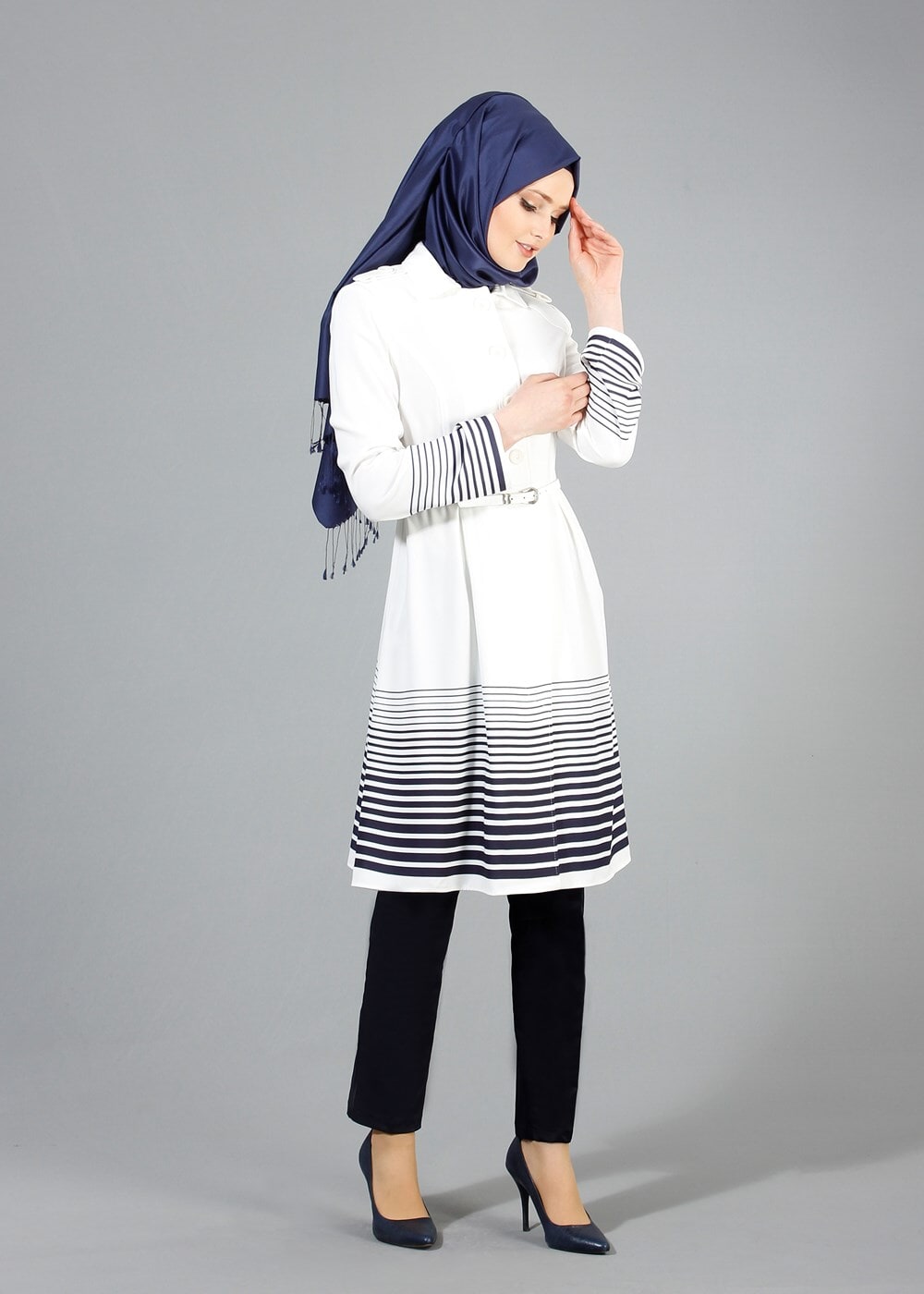 Tesettür giyim KREM T 1579 Farah Tesettür Trench-Alv Fashion