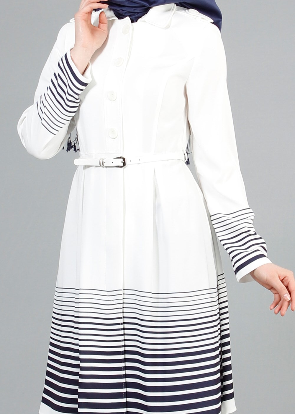 Tesettür giyim KREM T 1579 Farah Tesettür Trench-Alv Fashion