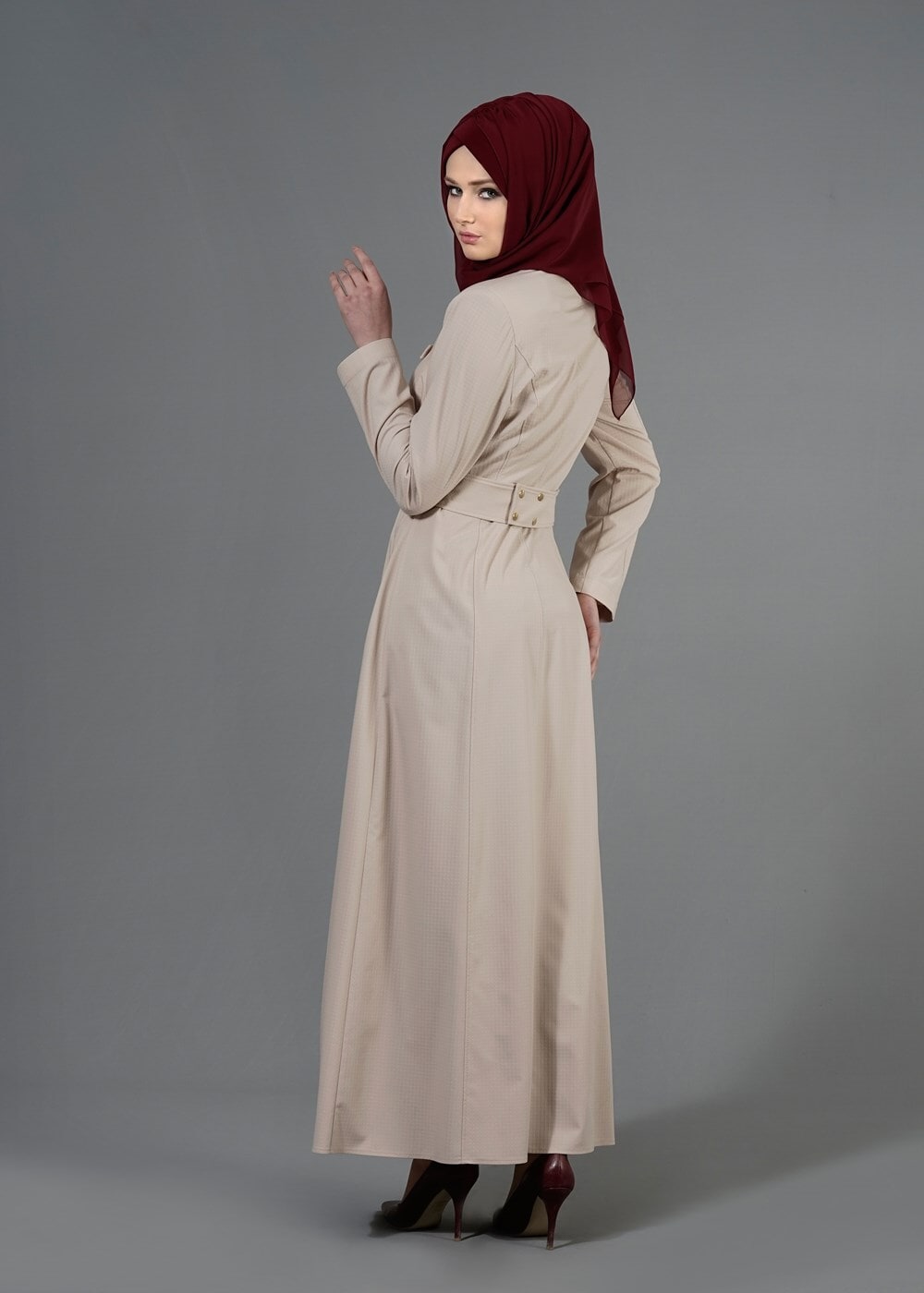 Tesettür giyim BEJ T 1508-2 Söğüt Tesettür Pardesü-Alv Fashion