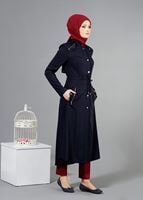 Tesettür giyim LACİVERT T 1518-1 Ekose Trench-Alv Fashion