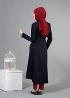Tesettür giyim LACİVERT T 1518-1 Ekose Trench-Alv Fashion