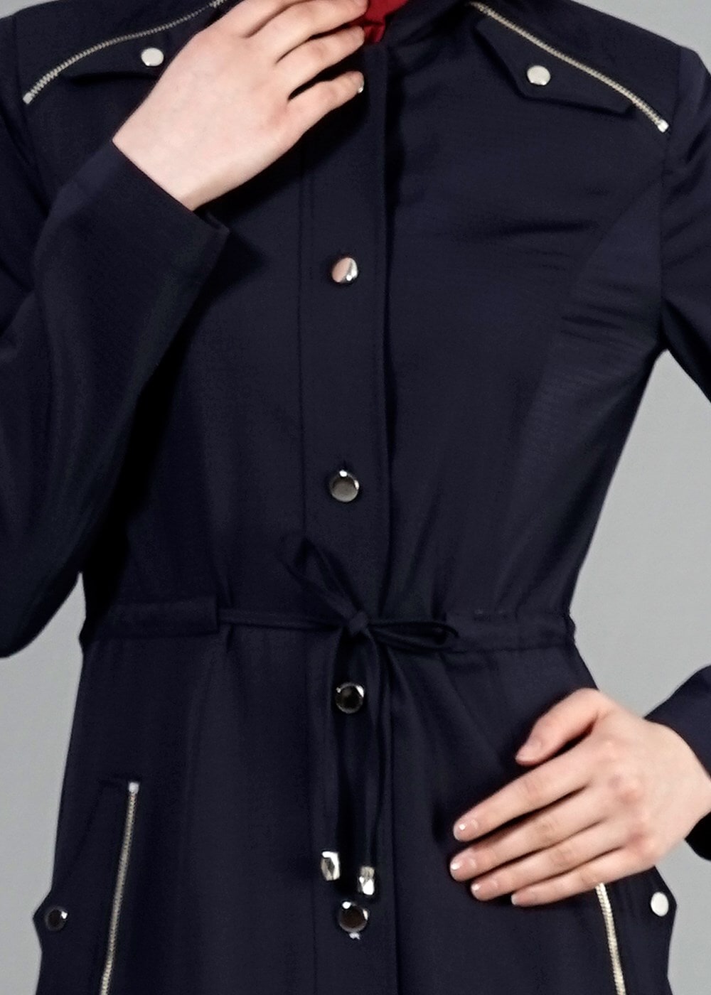 Tesettür giyim LACİVERT T 1518-1 Ekose Trench-Alv Fashion