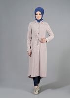 Tesettür giyim BEJ T 1518-1 Ekose Trench-Alv Fashion