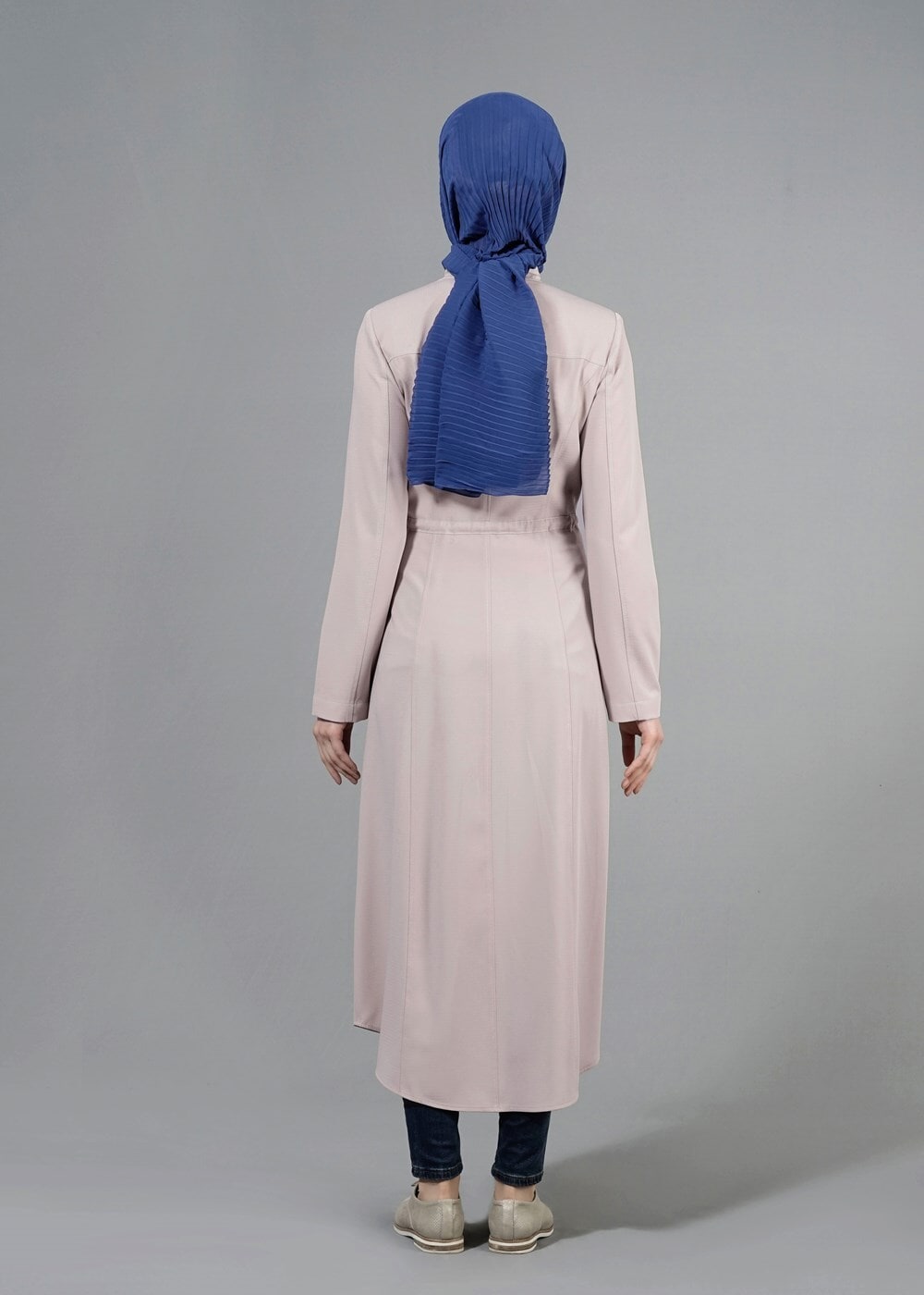 Tesettür giyim BEJ T 1518-1 Ekose Trench-Alv Fashion