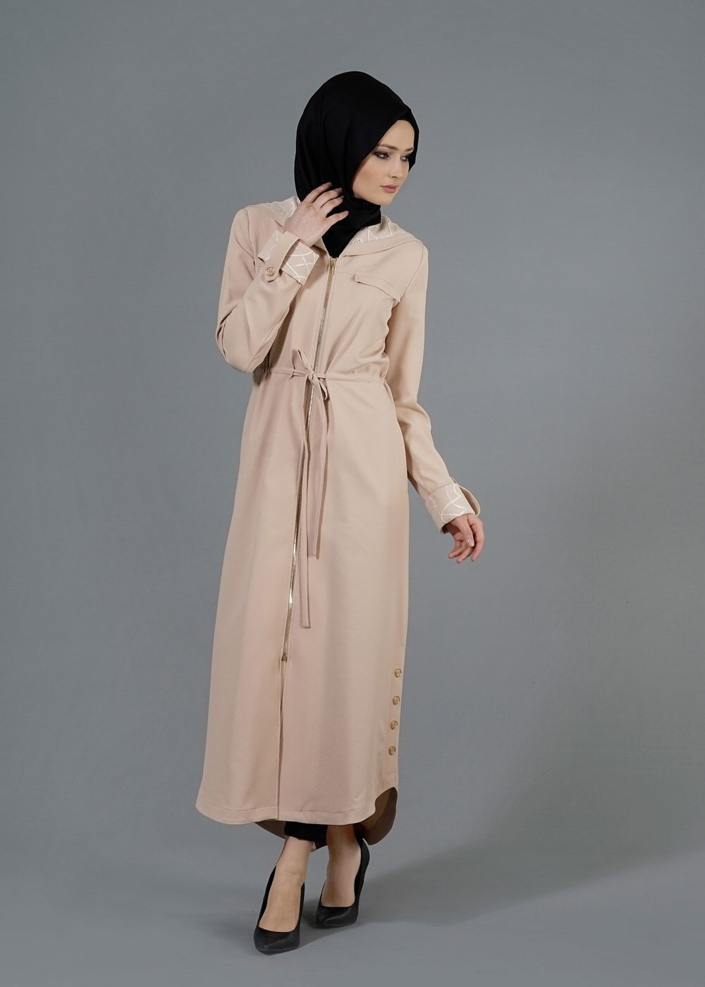 Tesettür giyim BEJ T 1452 Masal Tesettür Pardesü-Alv Fashion