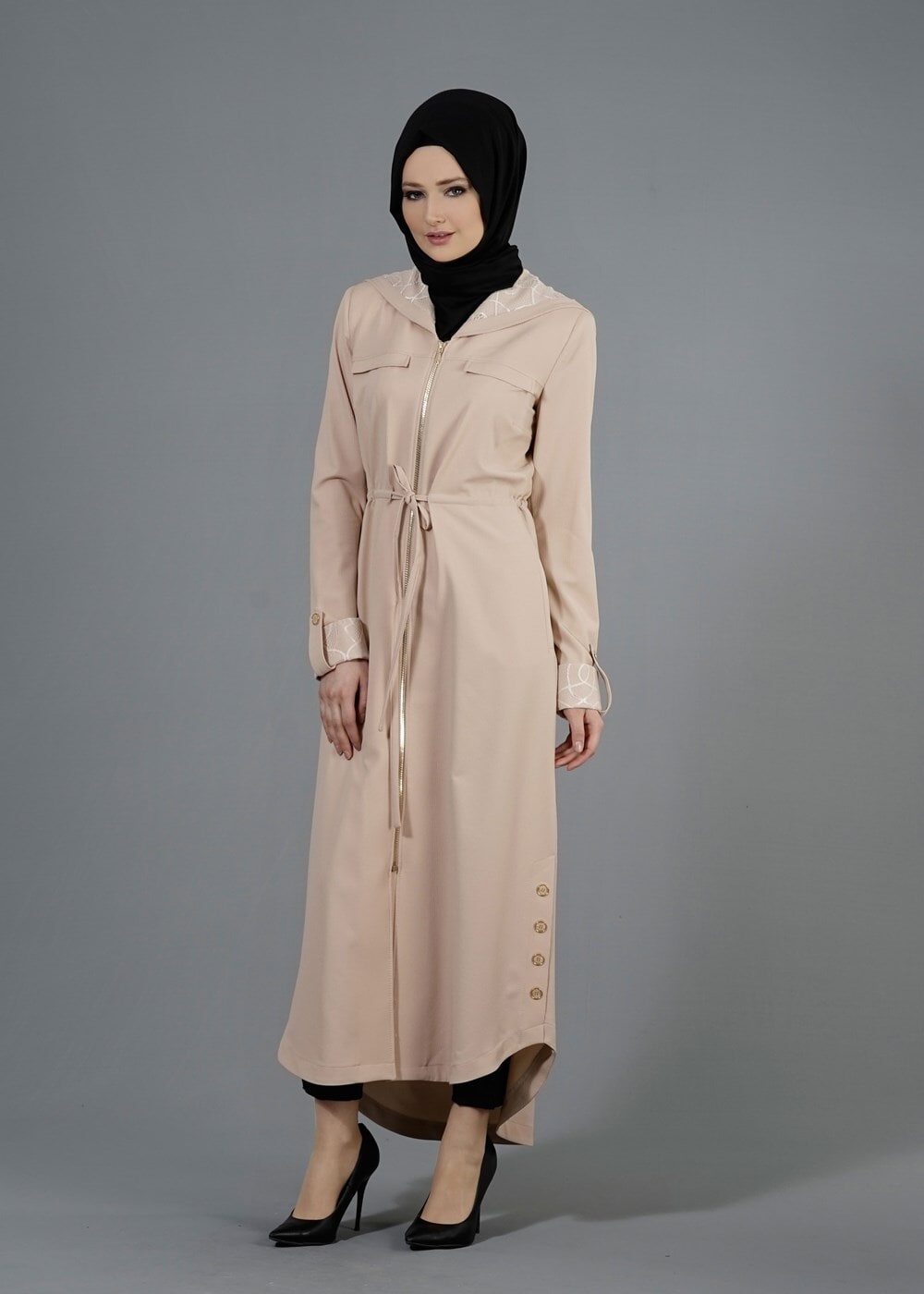 Tesettür giyim BEJ T 1452 Masal Tesettür Pardesü-Alv Fashion